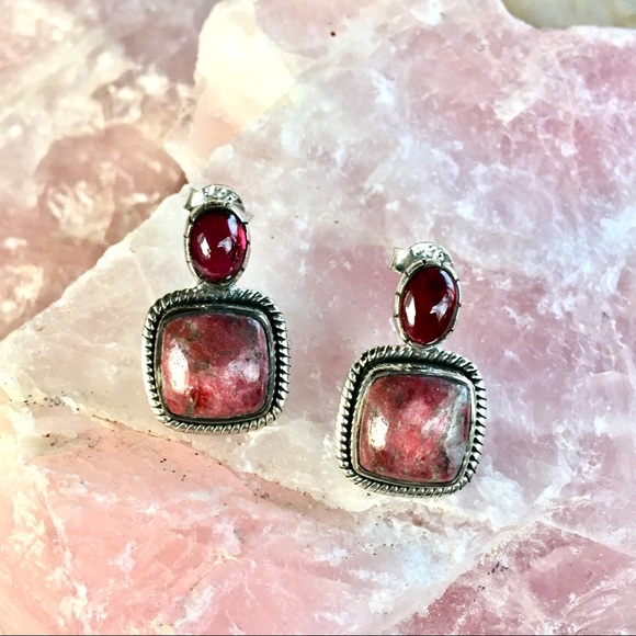 Rubellite + Thulite sterling silver studs NWT - Picture 4 of 7